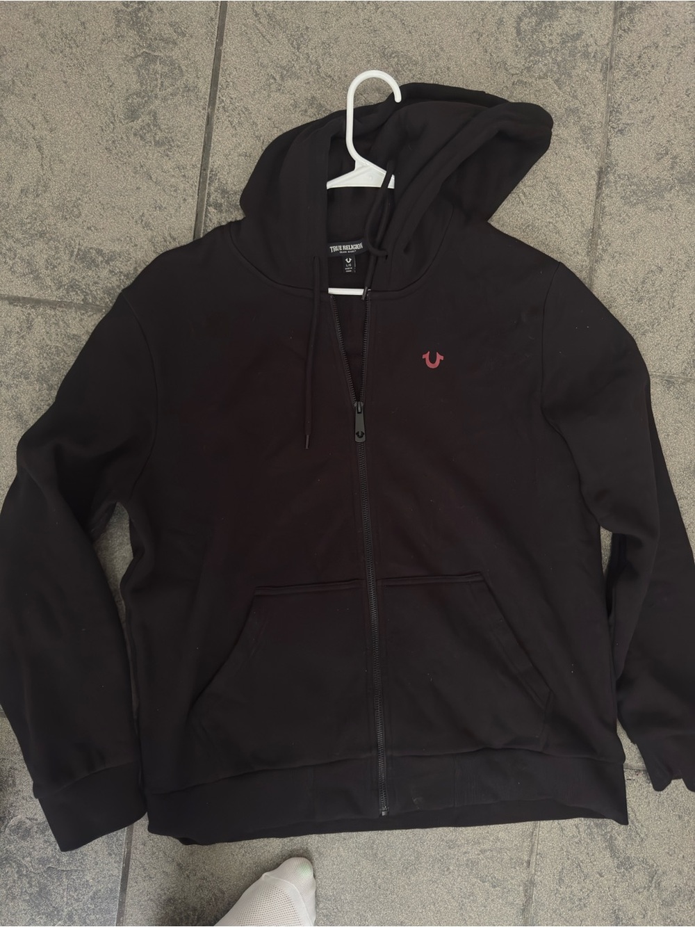 True Religion Black Hoodie with Red Horseshoe Logo